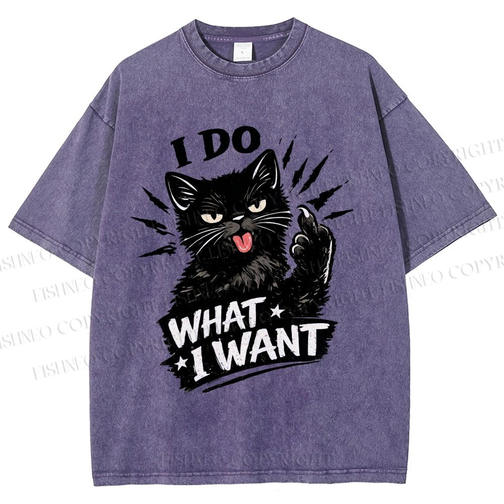 Unisex I Do What I Want Cat Printed Washed Tee