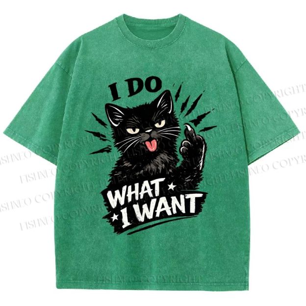 Unisex I Do What I Want Cat Printed Washed Tee