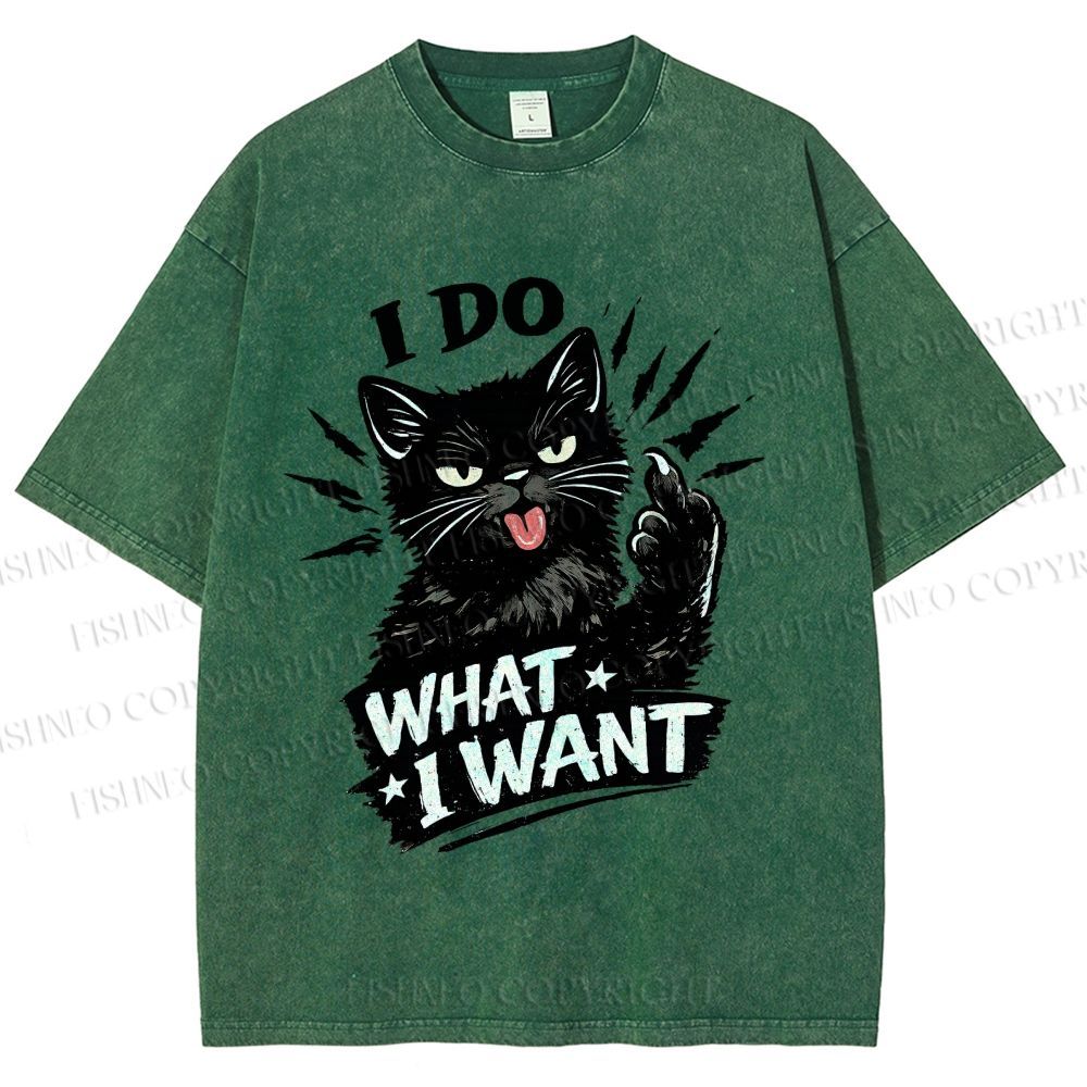 Unisex I Do What I Want Cat Printed Washed Tee