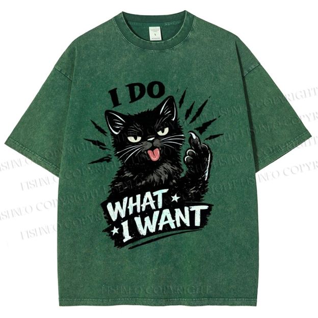 Unisex I Do What I Want Cat Printed Washed Tee