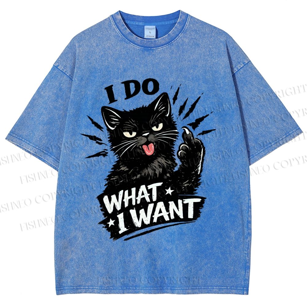 Unisex I Do What I Want Cat Printed Washed Tee
