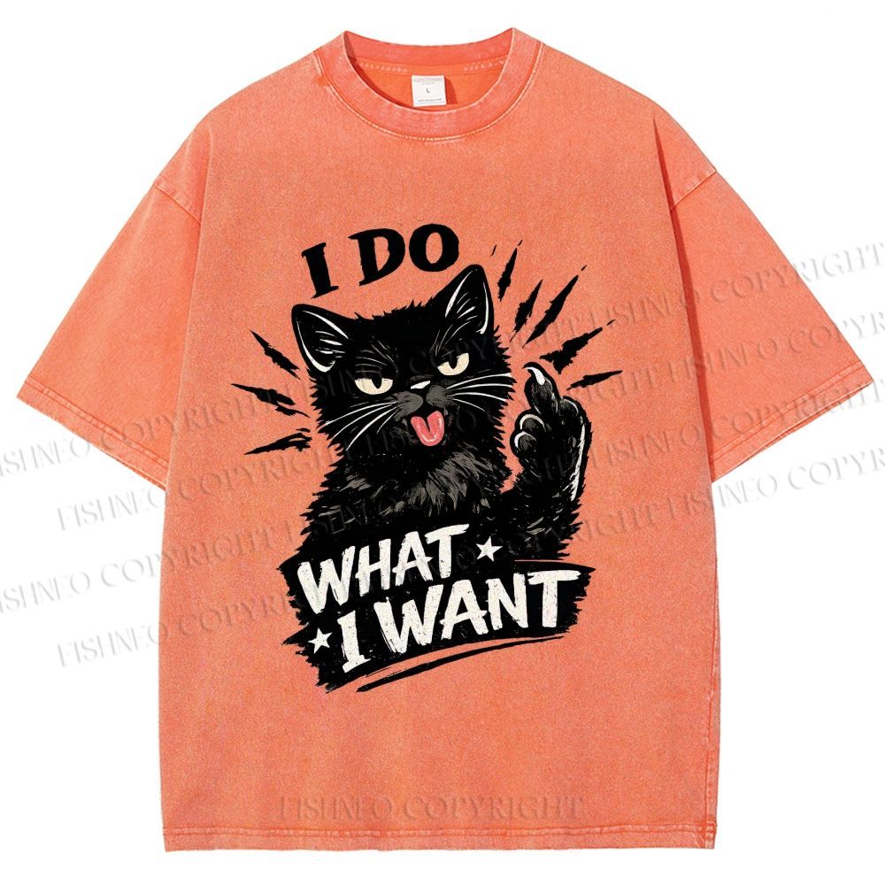 Unisex I Do What I Want Cat Printed Washed Tee