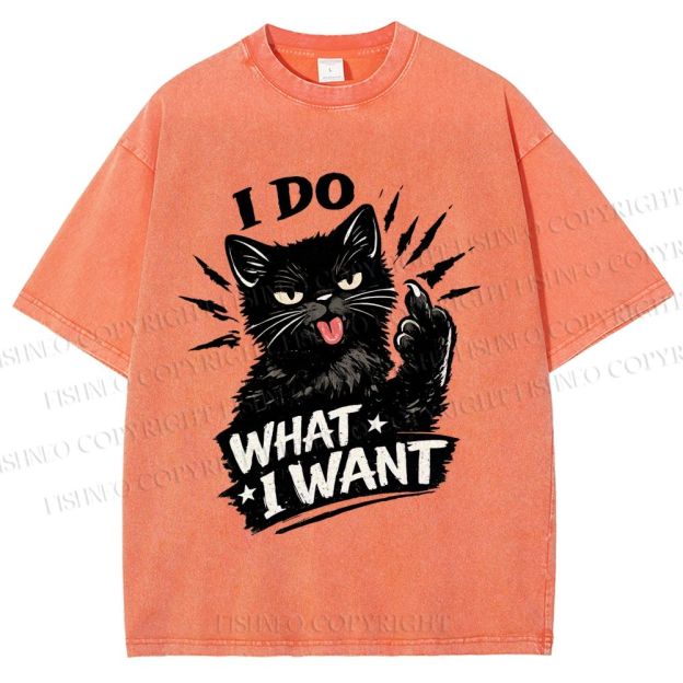 Unisex I Do What I Want Cat Printed Washed Tee