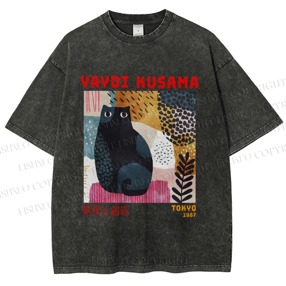Unisex Yayoi Kusama 1987 Tokyo Dream Cat Printed Washed Tee