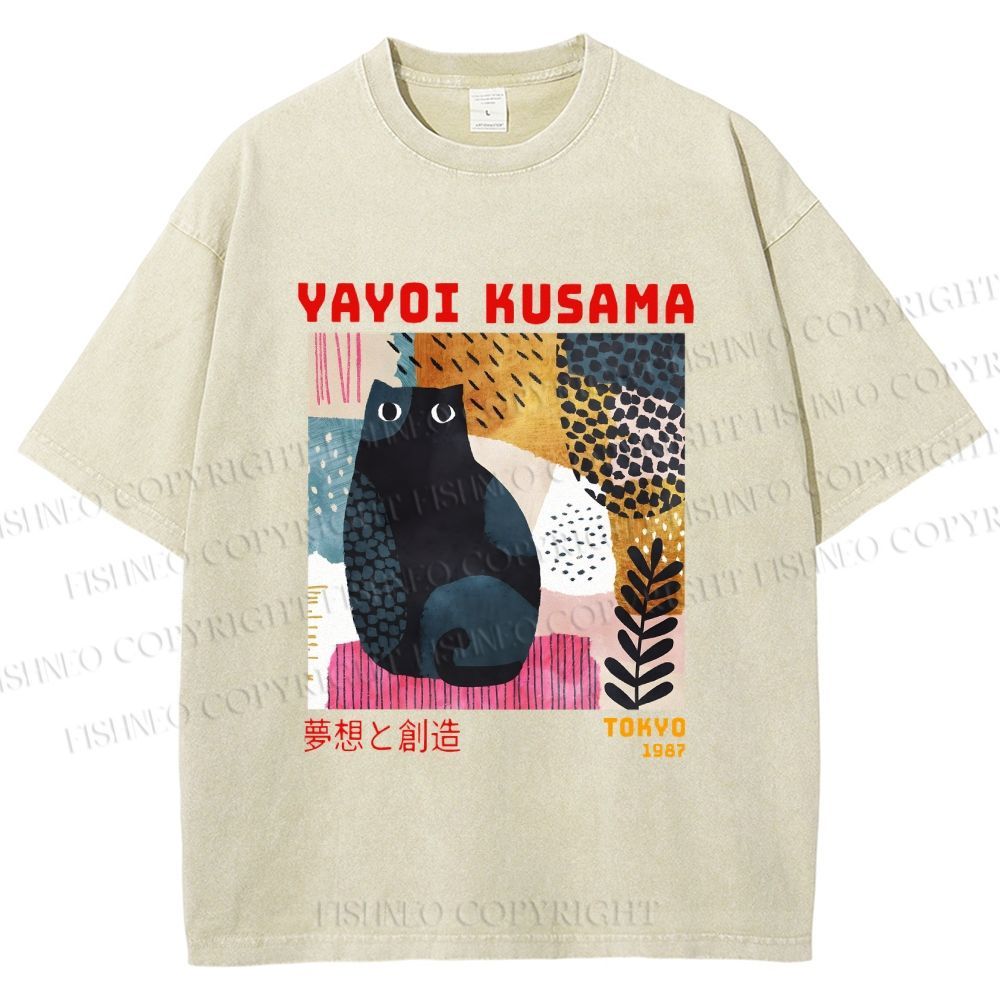 Unisex Yayoi Kusama 1987 Tokyo Dream Cat Printed Washed Tee