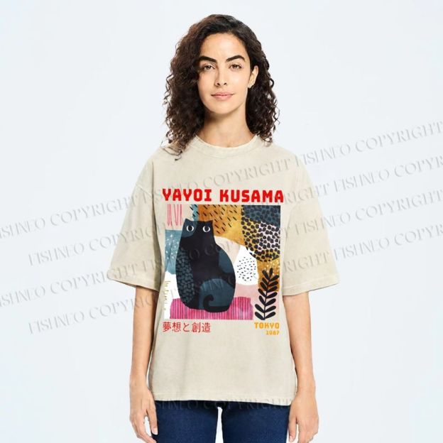 Unisex Yayoi Kusama 1987 Tokyo Dream Cat Printed Washed Tee