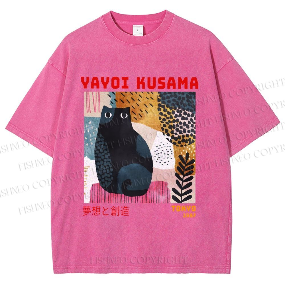 Unisex Yayoi Kusama 1987 Tokyo Dream Cat Printed Washed Tee
