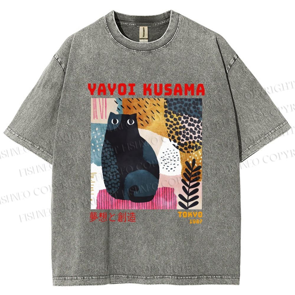 Unisex Yayoi Kusama 1987 Tokyo Dream Cat Printed Washed Tee