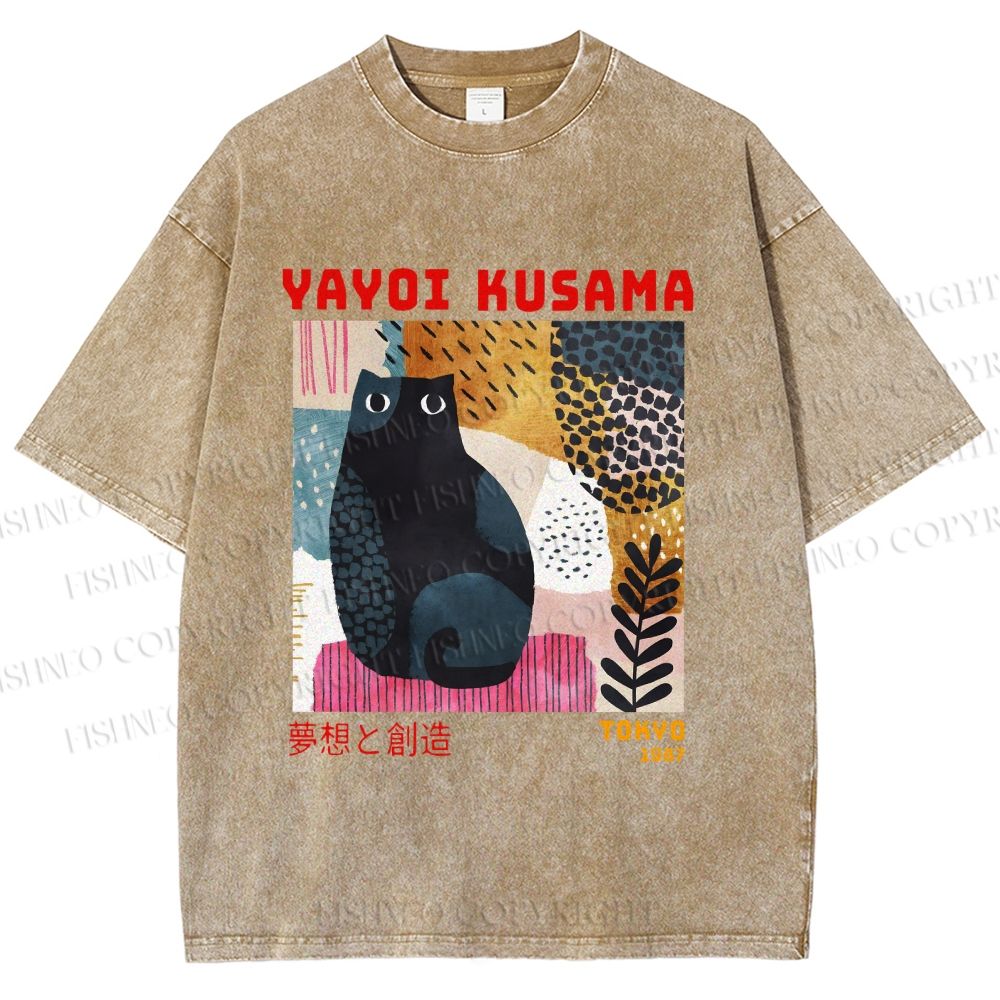 Unisex Yayoi Kusama 1987 Tokyo Dream Cat Printed Washed Tee