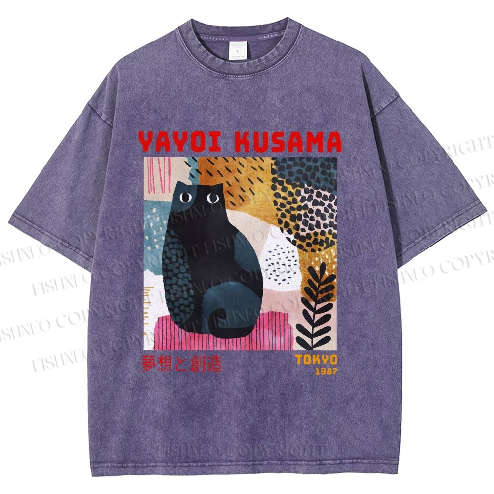 Unisex Yayoi Kusama 1987 Tokyo Dream Cat Printed Washed Tee