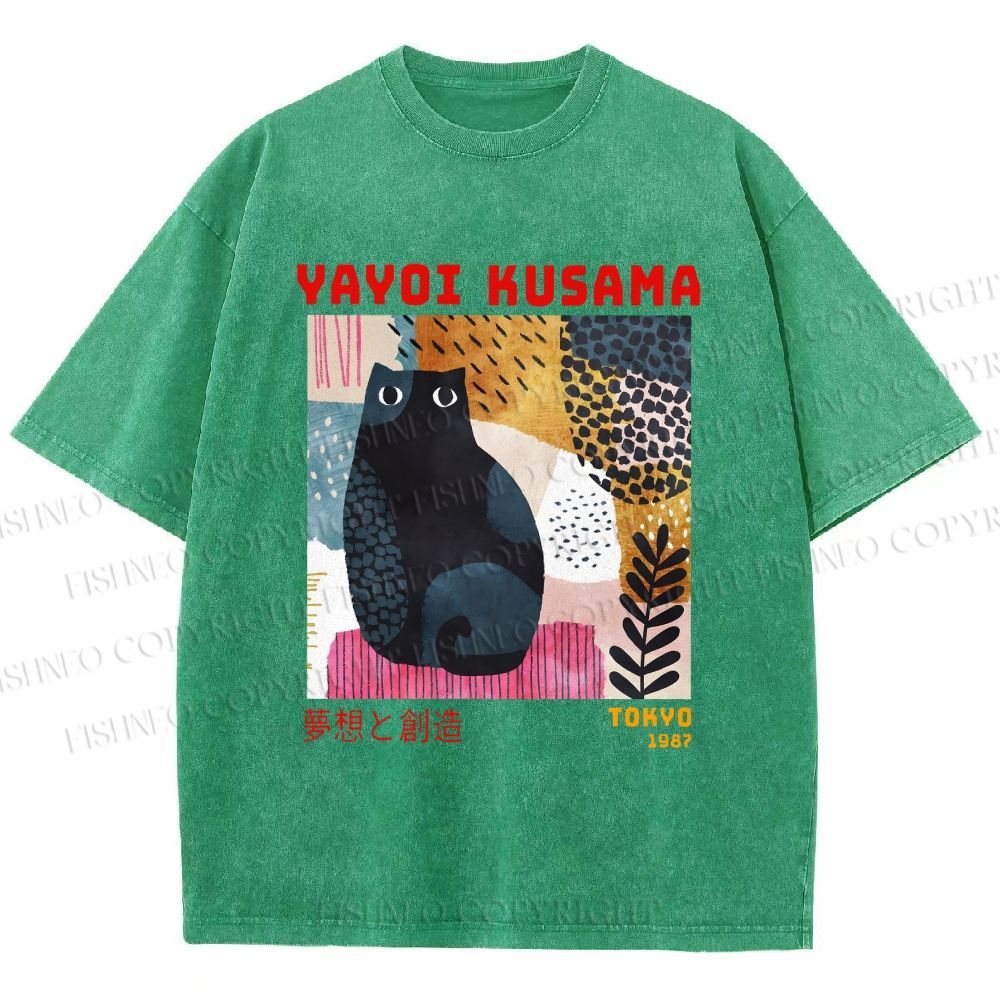Unisex Yayoi Kusama 1987 Tokyo Dream Cat Printed Washed Tee