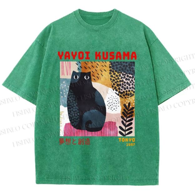Unisex Yayoi Kusama 1987 Tokyo Dream Cat Printed Washed Tee