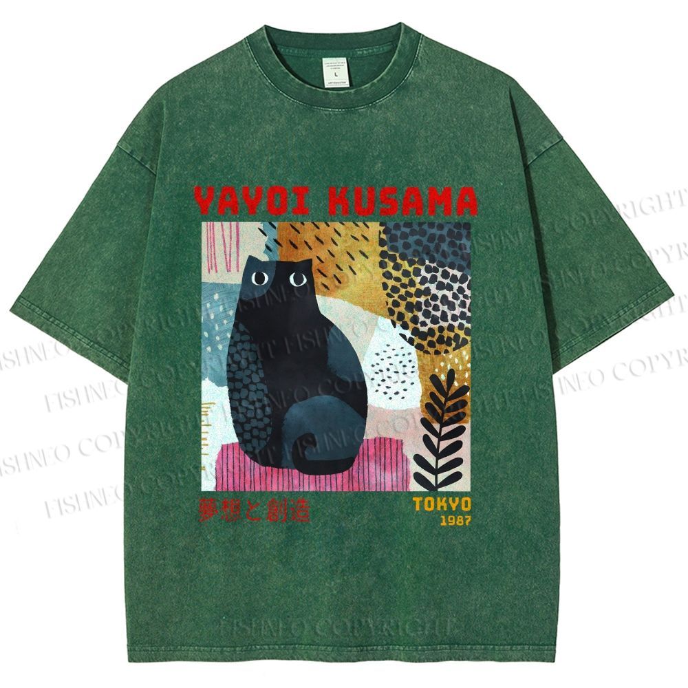 Unisex Yayoi Kusama 1987 Tokyo Dream Cat Printed Washed Tee
