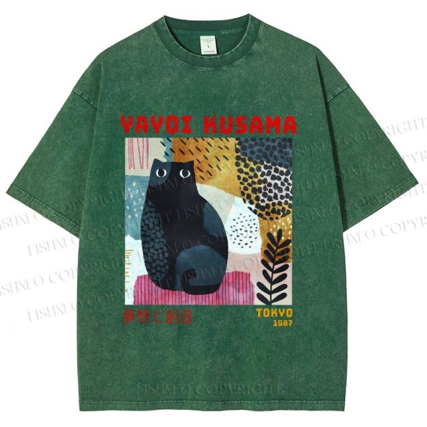 Unisex Yayoi Kusama 1987 Tokyo Dream Cat Printed Washed Tee