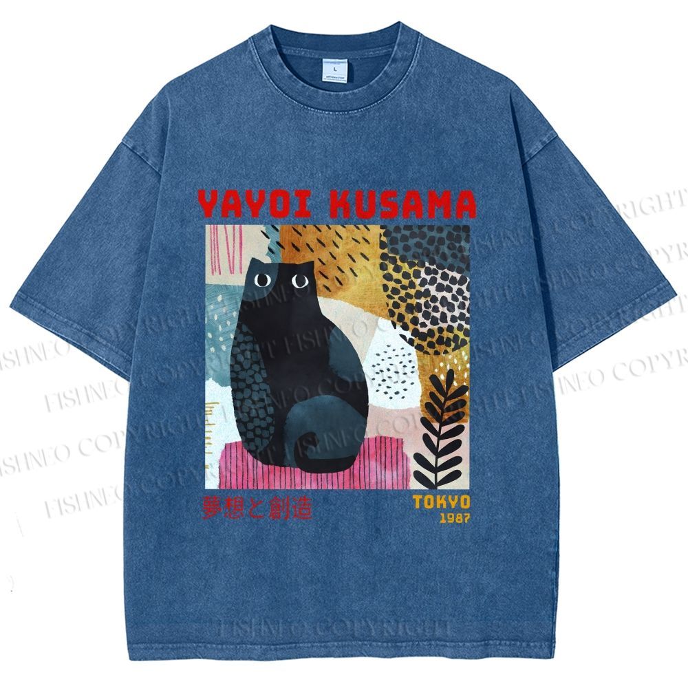 Unisex Yayoi Kusama 1987 Tokyo Dream Cat Printed Washed Tee