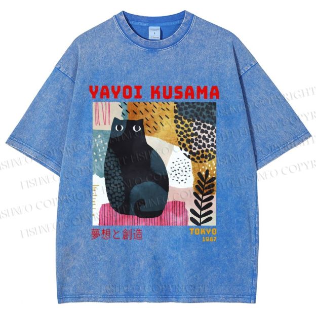 Unisex Yayoi Kusama 1987 Tokyo Dream Cat Printed Washed Tee