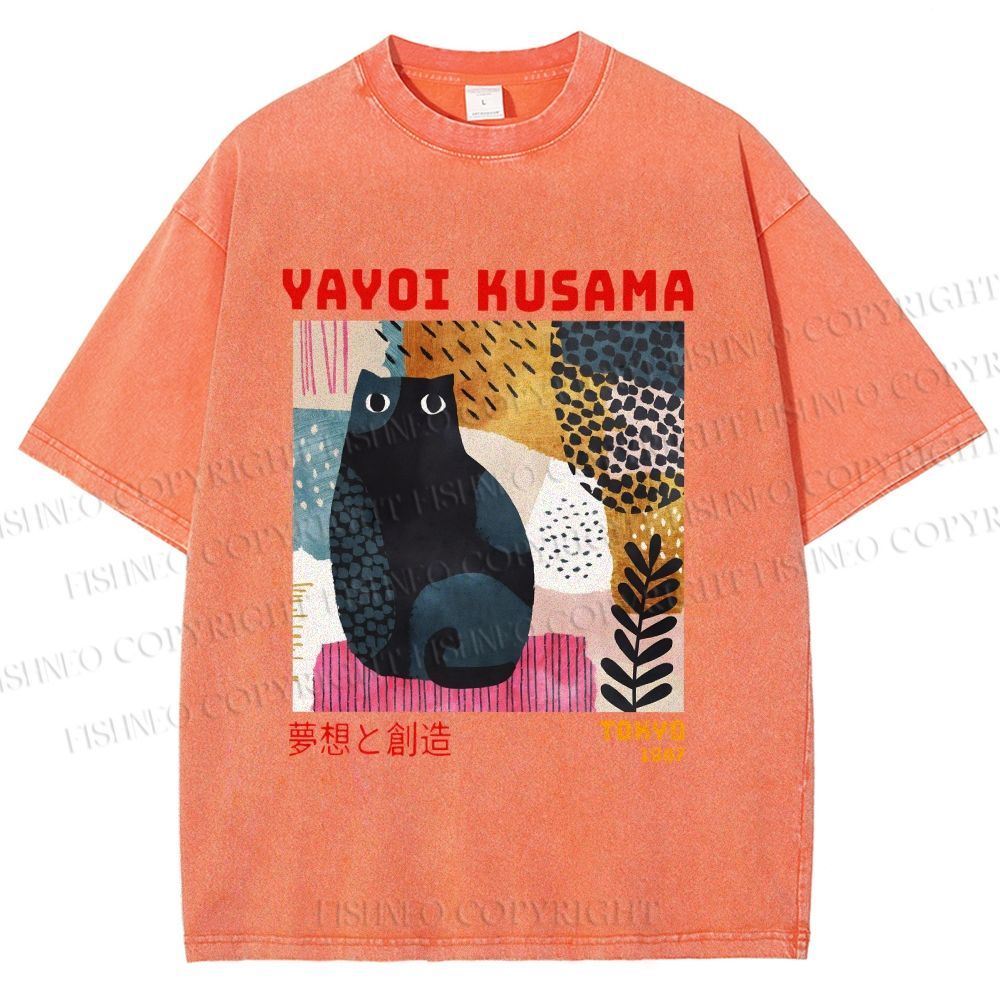Unisex Yayoi Kusama 1987 Tokyo Dream Cat Printed Washed Tee