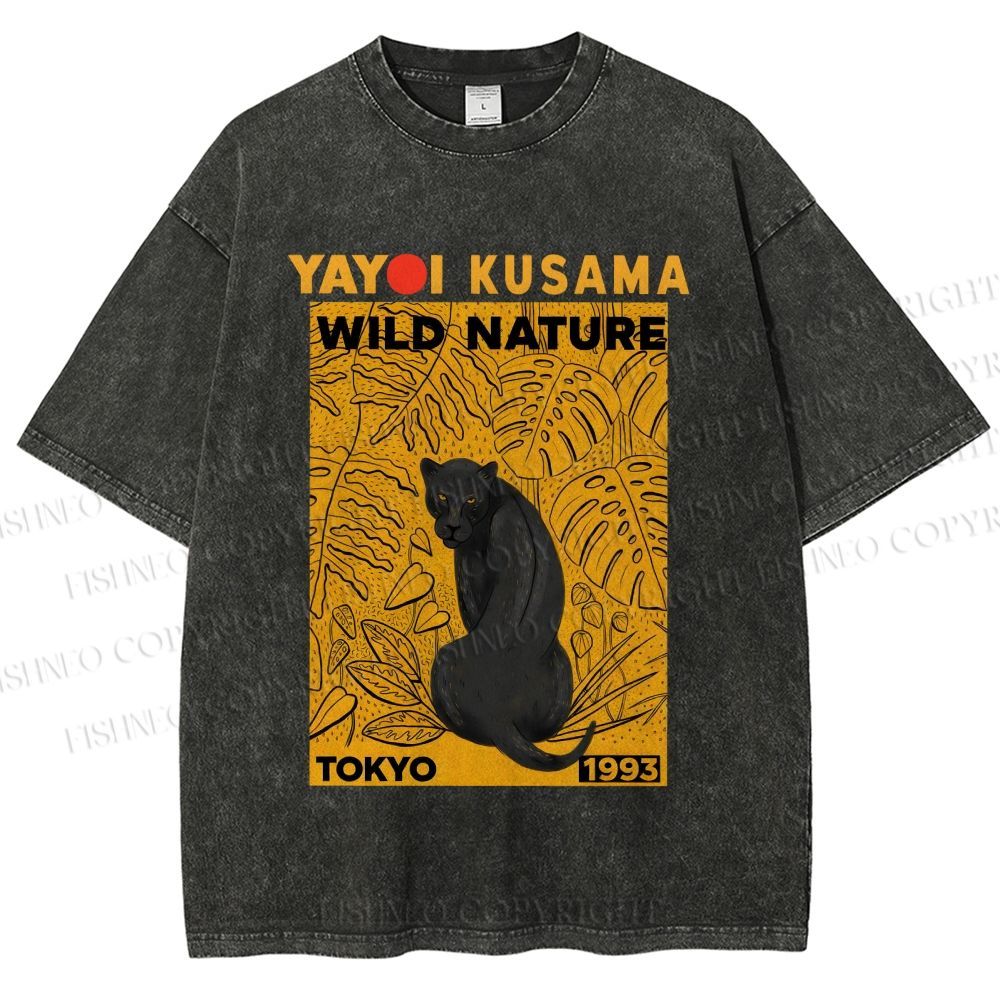 Unisex Yayoi Kusama Wild Nature Panther Printed Washed Tee
