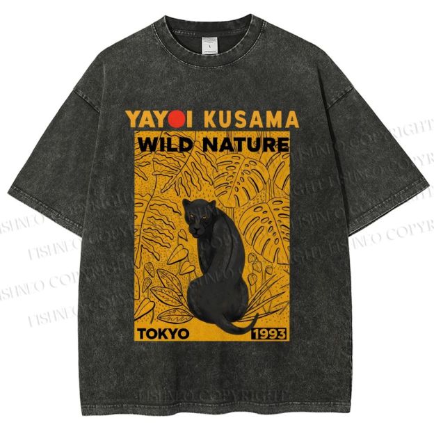 Unisex Yayoi Kusama Wild Nature Panther Printed Washed Tee