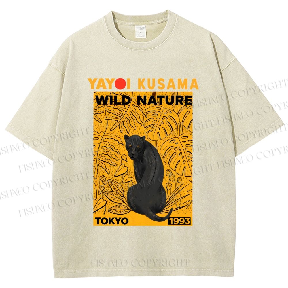 Unisex Yayoi Kusama Wild Nature Panther Printed Washed Tee