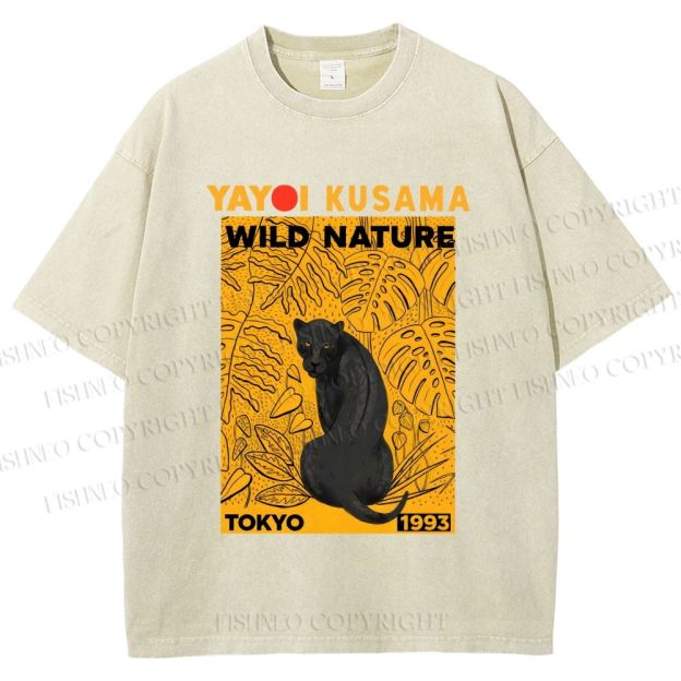 Unisex Yayoi Kusama Wild Nature Panther Printed Washed Tee