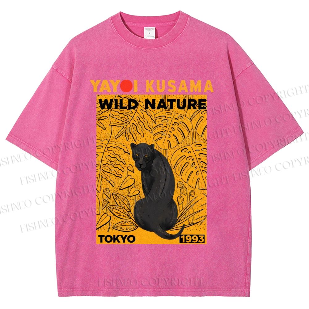Unisex Yayoi Kusama Wild Nature Panther Printed Washed Tee