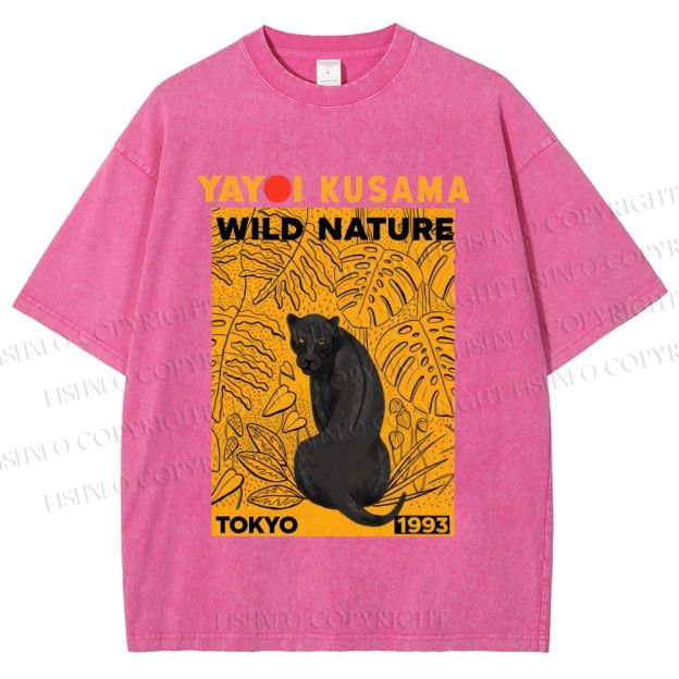 Unisex Yayoi Kusama Wild Nature Panther Printed Washed Tee