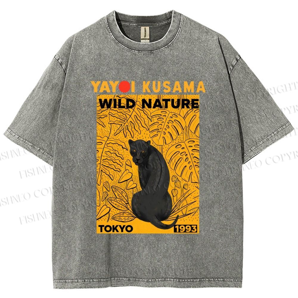 Unisex Yayoi Kusama Wild Nature Panther Printed Washed Tee