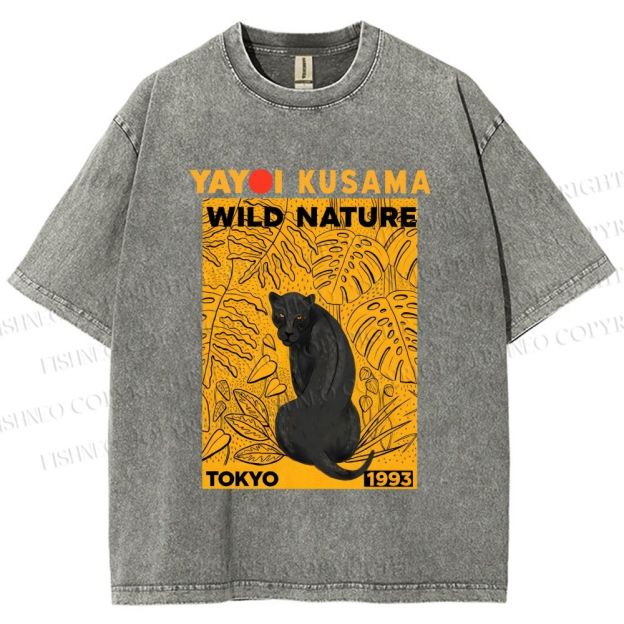 Unisex Yayoi Kusama Wild Nature Panther Printed Washed Tee