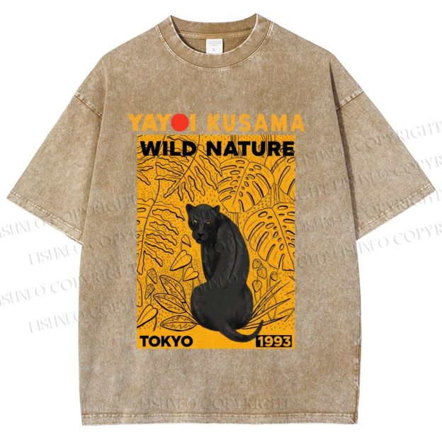 Unisex Yayoi Kusama Wild Nature Panther Printed Washed Tee
