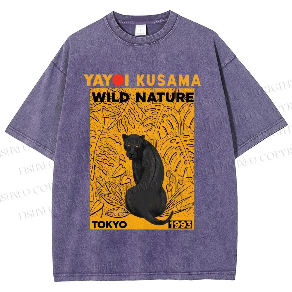 Unisex Yayoi Kusama Wild Nature Panther Printed Washed Tee