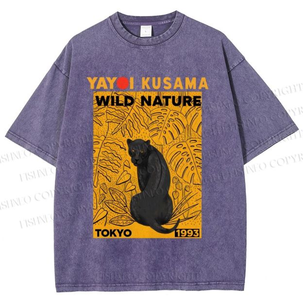 Unisex Yayoi Kusama Wild Nature Panther Printed Washed Tee