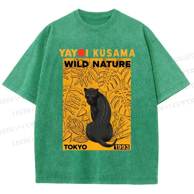 Unisex Yayoi Kusama Wild Nature Panther Printed Washed Tee