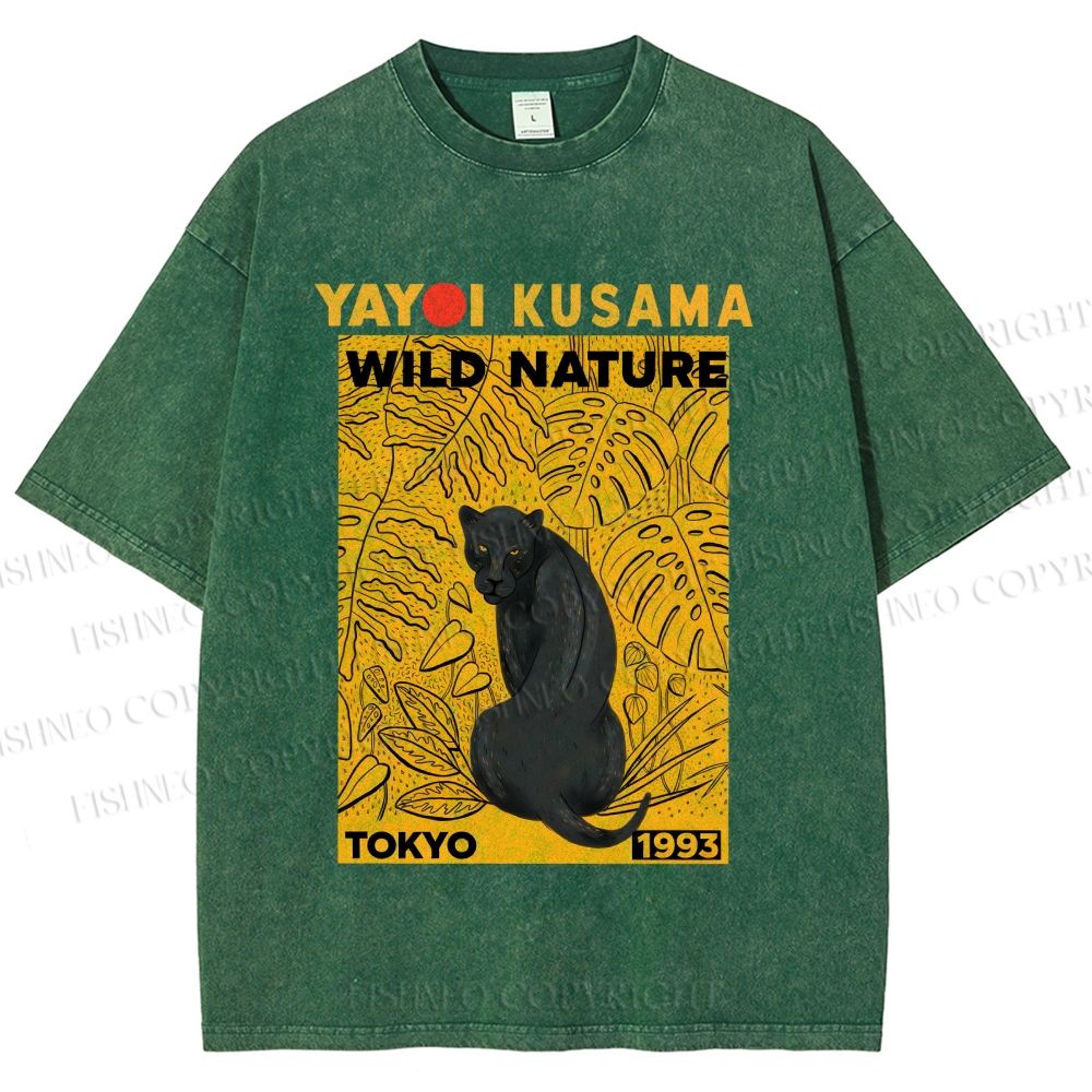 Unisex Yayoi Kusama Wild Nature Panther Printed Washed Tee
