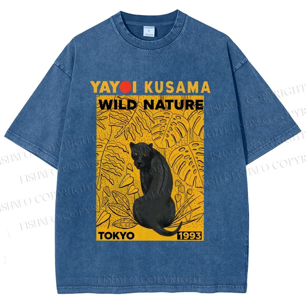 Unisex Yayoi Kusama Wild Nature Panther Printed Washed Tee