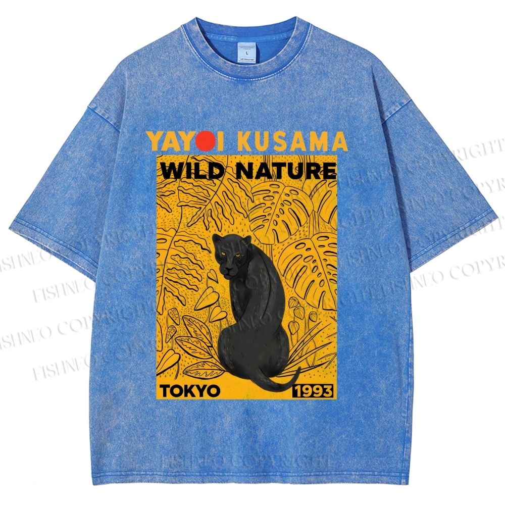 Unisex Yayoi Kusama Wild Nature Panther Printed Washed Tee