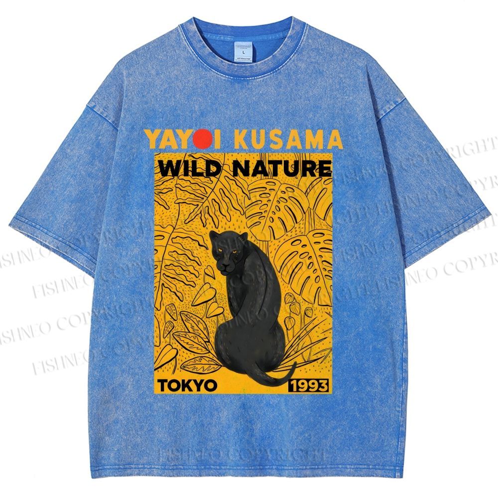 Unisex Yayoi Kusama Wild Nature Panther Printed Washed Tee