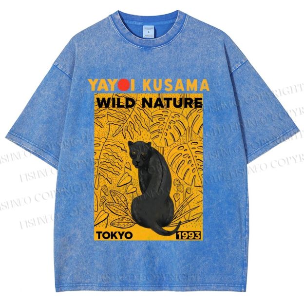Unisex Yayoi Kusama Wild Nature Panther Printed Washed Tee