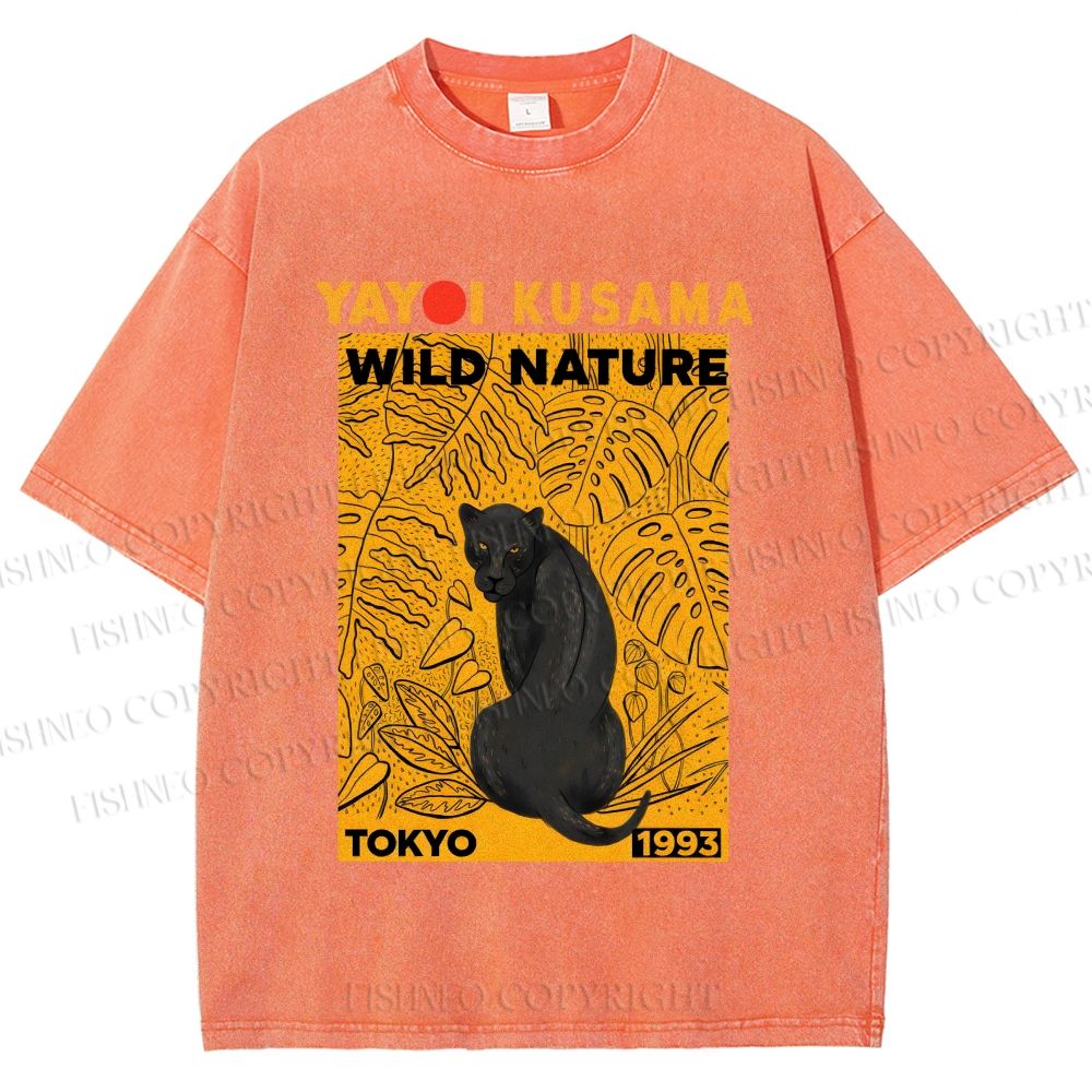 Unisex Yayoi Kusama Wild Nature Panther Printed Washed Tee