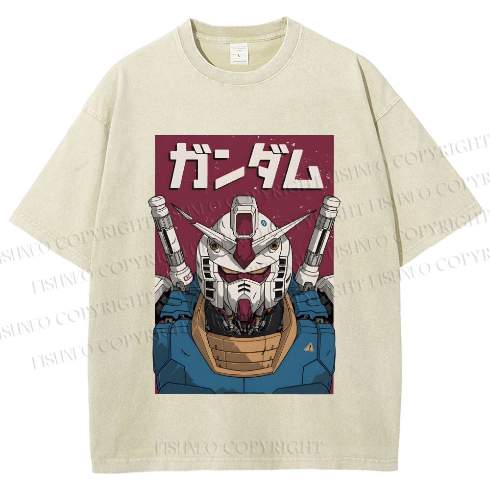 Unisex Mobile Suit Gundam Printed Washed Tee