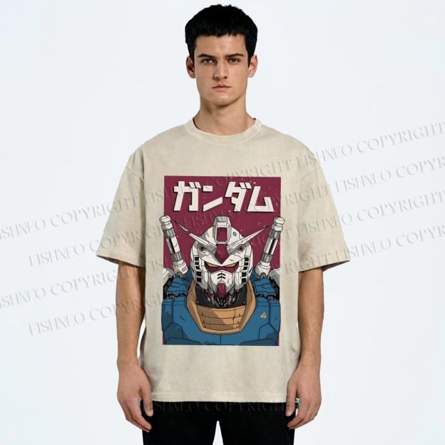 Unisex Mobile Suit Gundam Printed Washed Tee