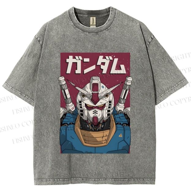 Unisex Mobile Suit Gundam Printed Washed Tee