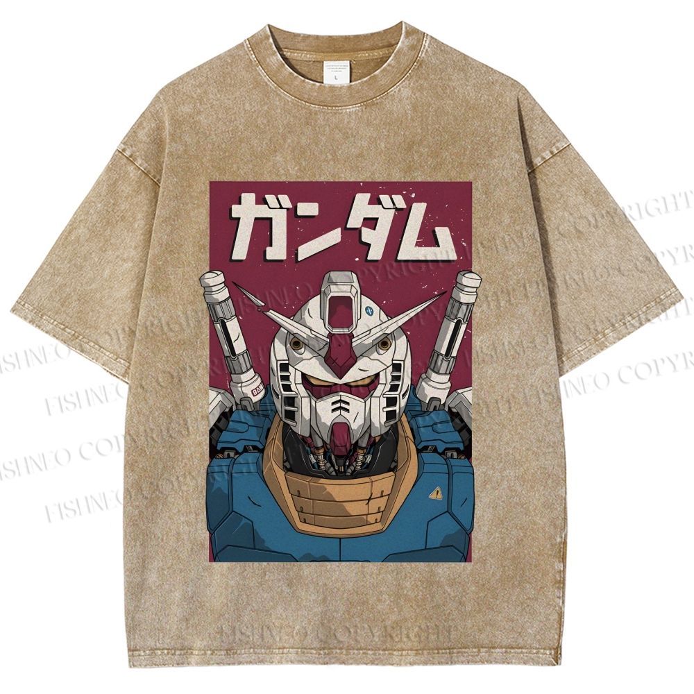 Unisex Mobile Suit Gundam Printed Washed Tee