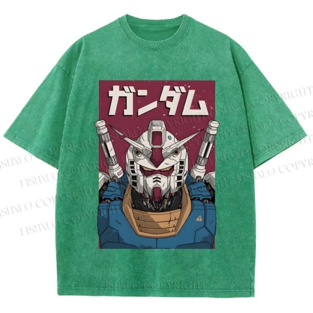 Unisex Mobile Suit Gundam Printed Washed Tee