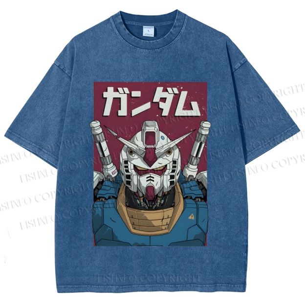 Unisex Mobile Suit Gundam Printed Washed Tee