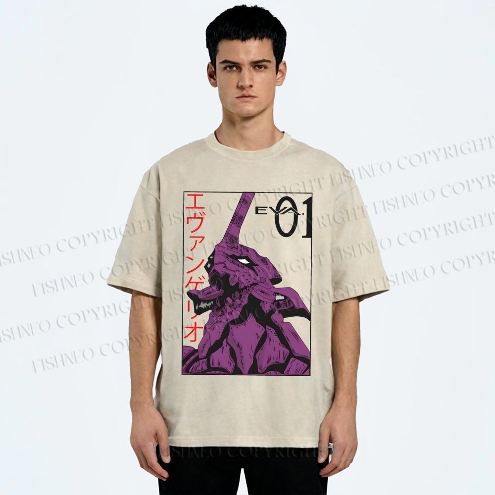 Unisex Neon Genesis Evangelion EVA-01 Printed Washed Tee