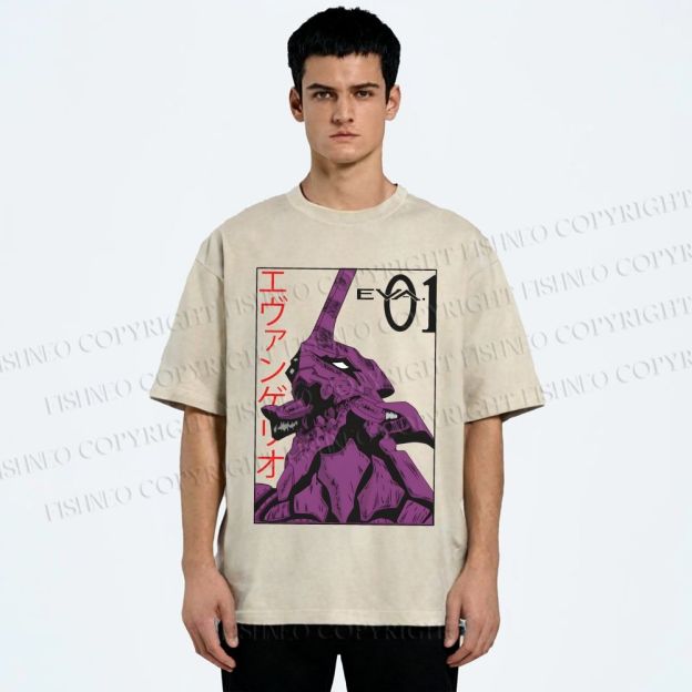 Unisex Neon Genesis Evangelion EVA-01 Printed Washed Tee