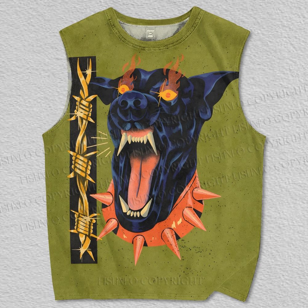 Unisex Fierce Black Dog Printed Tank Top