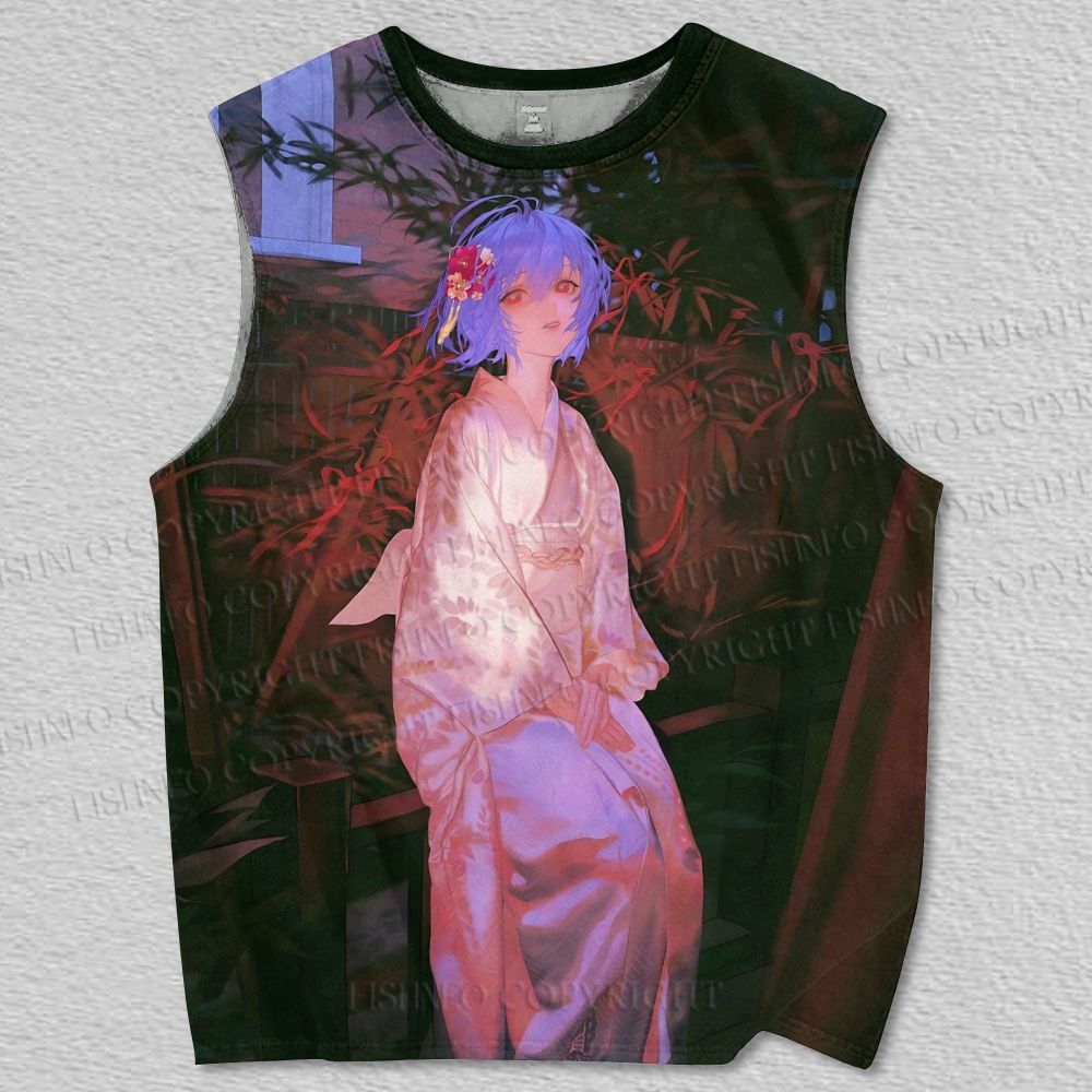 Unisex Neon Genesis Evangelion Rei in Kimono Printed Tank Top