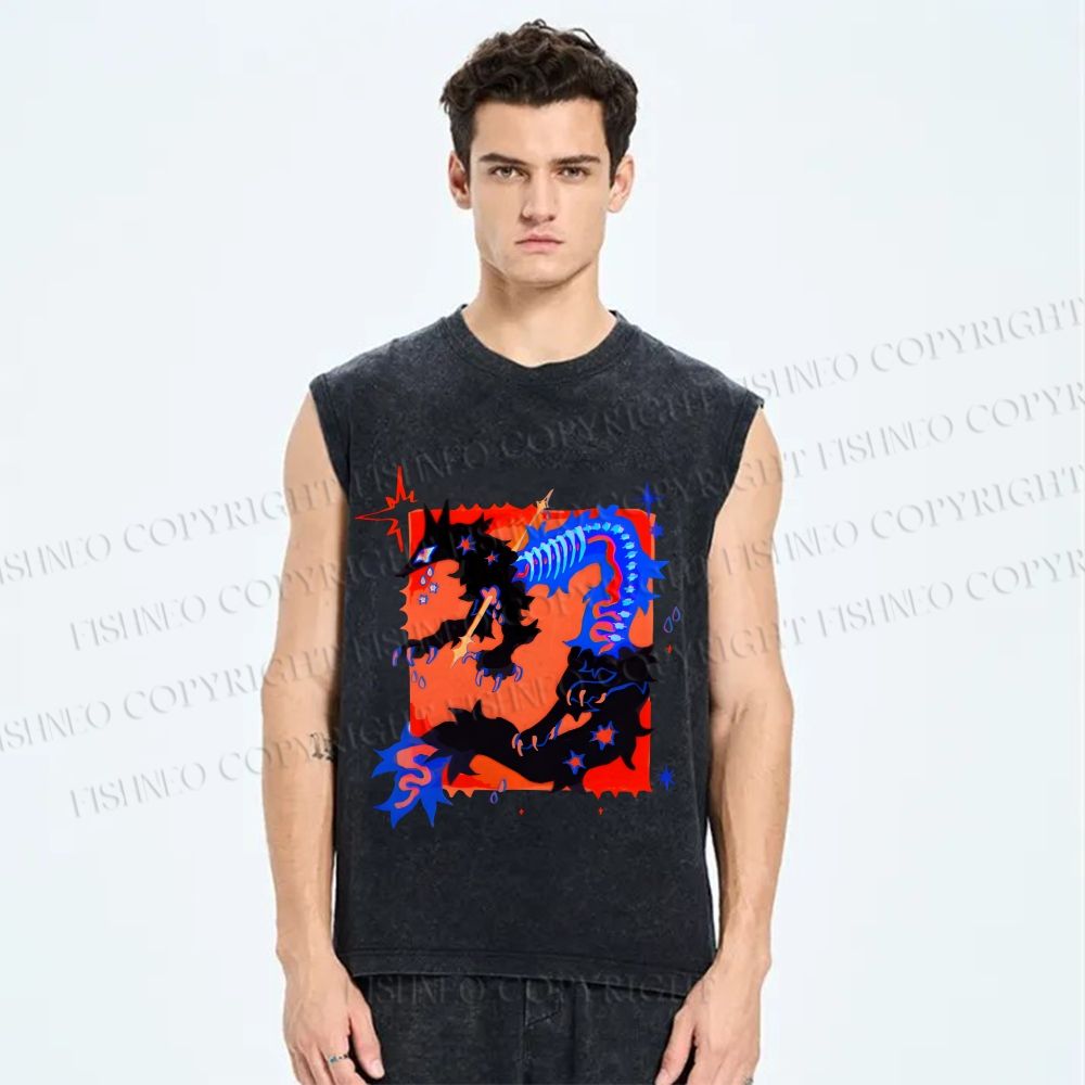 Unisex Inhuman Graffiti Printed Washed Tank Top